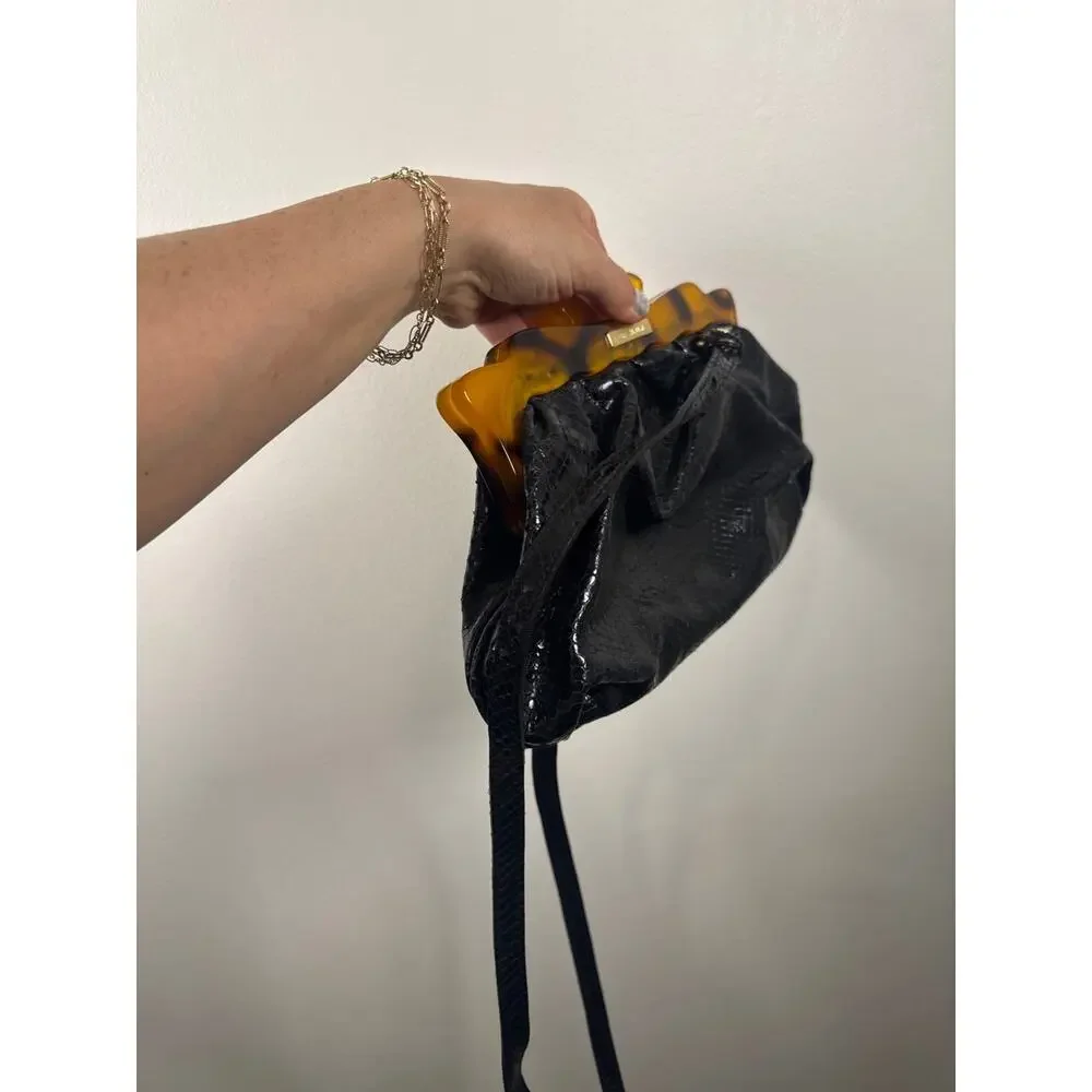Brahmin Croc-Embossed Leather Clutch/Crossbody Y2k Retro- Black, OS